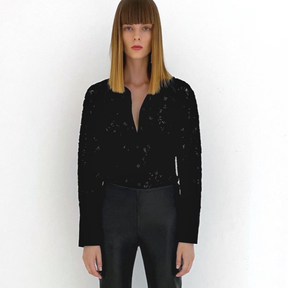 Zara longline black embroidery heavyweight shirt